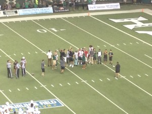 The 'Bows took the field to some applause.