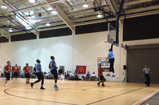 Hawaii forward Mike Thomas swooped in for a dunk for National Fire Protection