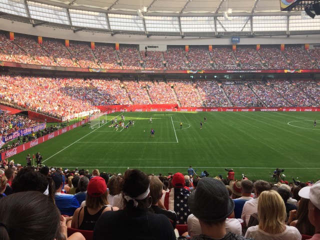 The view from Michele Nagamine's seats for Team USA's win over Japan in the Women's World Cup final.  (Photo courtesy Michele Nagamine)