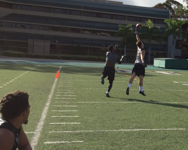 Slotback Quinton Pedroza and cornerback Trey Linton show that football …