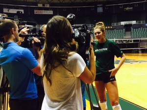 New Rainbow Wahine Annie Mitchem met the TV media for the first time Tuesday