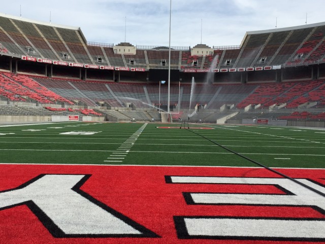 At The Ohio State University, they water the artificial turf. 