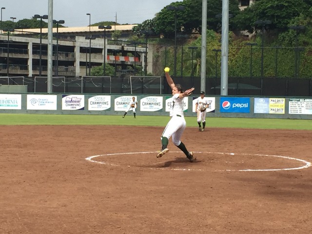 Brittany Hitchcock gave up two runs on eight hits and struck out seven in 11 innings of work in the Kama 'aina Tournament.