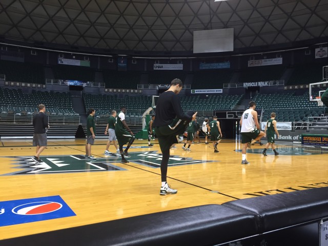 UH big man Stefan Jankovic stretched out before Wednesday's practice. He sat for contact drills.