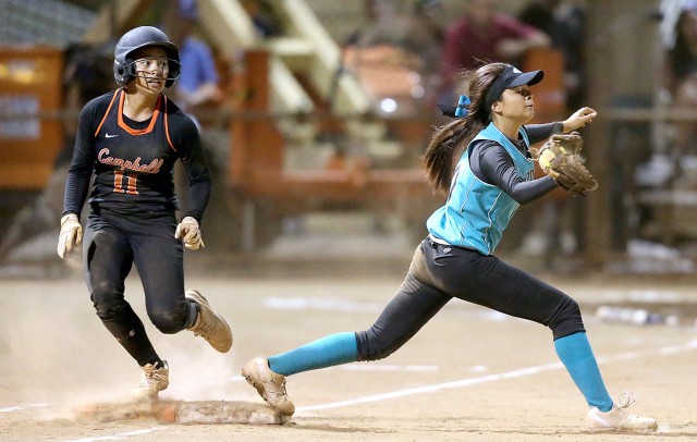 All-State shortstop Chardonnay Pantastico of Campbell signed with the Rainbow Wahine softball team on Wednesday. Photo by Jay Metzger.