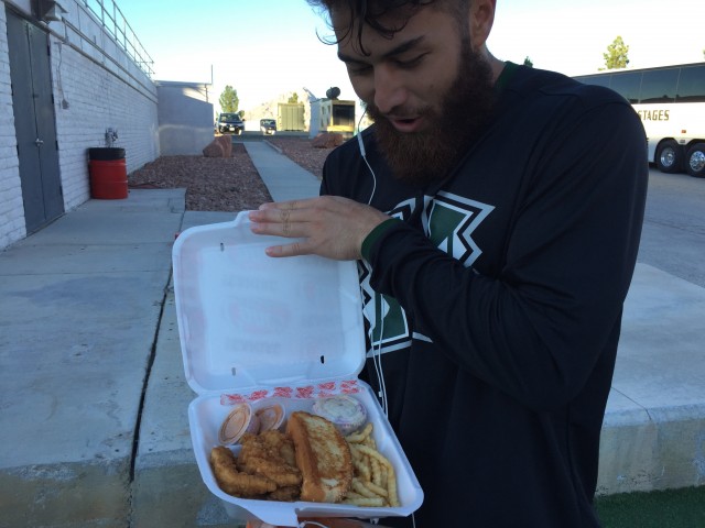 Duke Bukoski with today's post-practice meal 