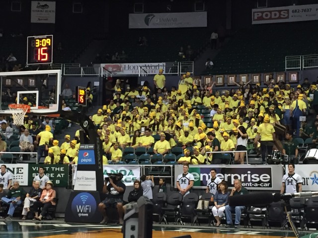 The UH student section donned "Minion" costumes prior to the Rainbow Warriors' game against Long Beach State.