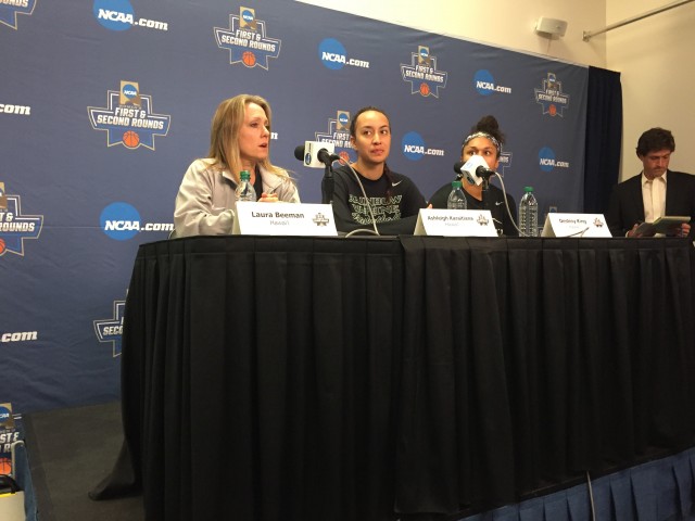 Laura Beeman, Ashleigh Karaitiana and Destiny King address the media in the pre-tournament press conference.