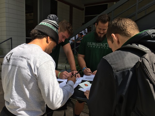 Running back Pereese Joas, quarterback Max Wittek, offensive lineman Ben Clarke, and defensive back Gaetano DeMattei