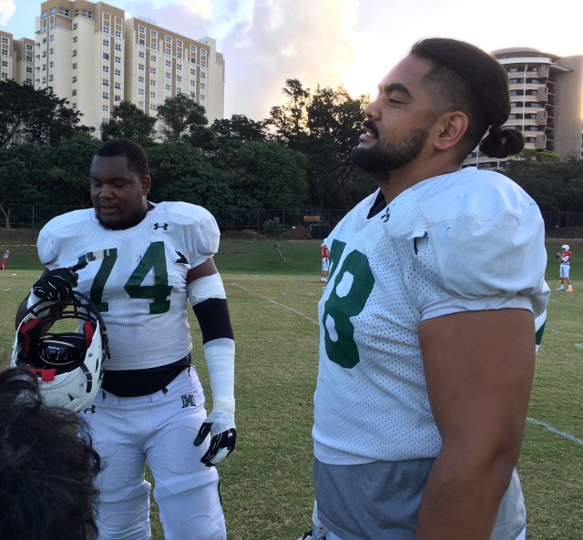 Right tackle RJ Hollis and left guard Leo Koloamatangi