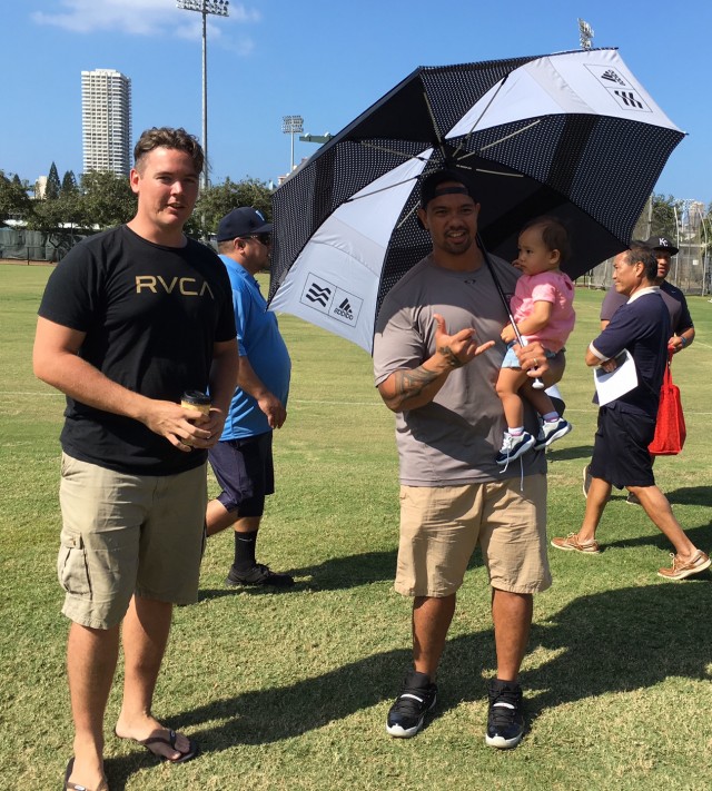 Former UH tackle Levi Legay and defensive tackle Mike Lafaele