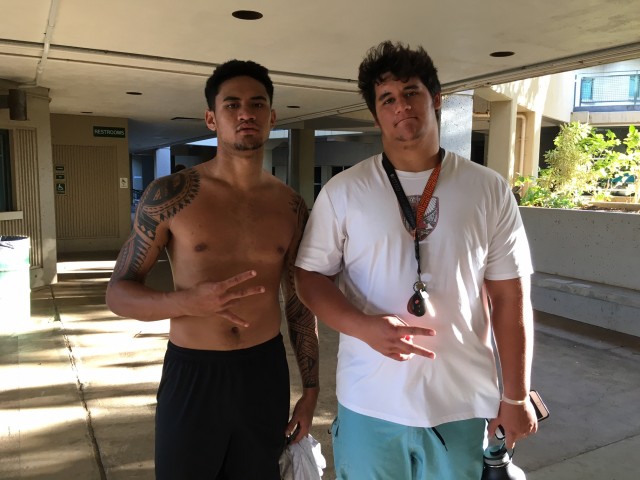 Wideout Kalakaua Timoteo III and offensive lineman Josh Hauani‘o