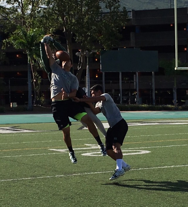 Defensive back Austin Gerard with the pass breakup 