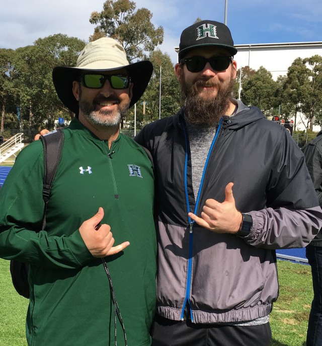 Nick Rolovich and former UH punter Alex Dunnachie