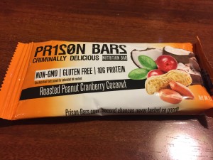 "Prison Bars" comes in one flavor right now: Roasted Peanut Cranberry Coconut.