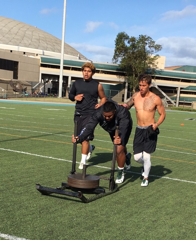 Offensive lineman Kingjames Taylor, defensive tackle Joey Nuuanu-Kuhiiki and safety Manu  Hudson-Rasmussen 