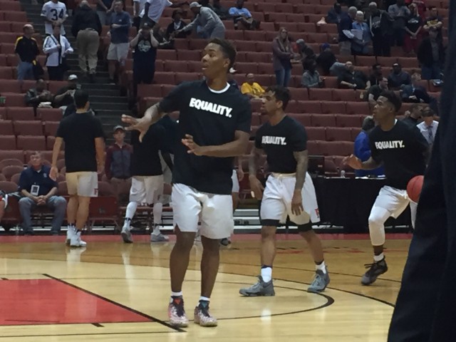 Third-seeded Cal State Fullerton sent a message with its warmup shirts, then spread the wealth in its win over CSUN.