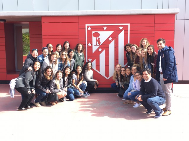 The team posed behind the scenes at Atletico Madrid. // Photo courtesy Michele Nagamine