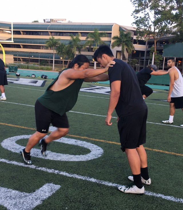 Running back Genta Ito and linebacker Austin Borengasser