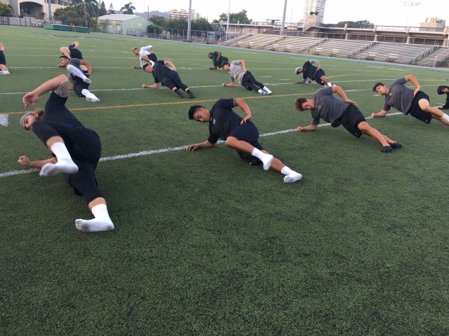 Linebacker Dalton Gouveia,  slotbacks Tristan Kamaka and Nic Tom, and long-snapper Shawn McCarthy 